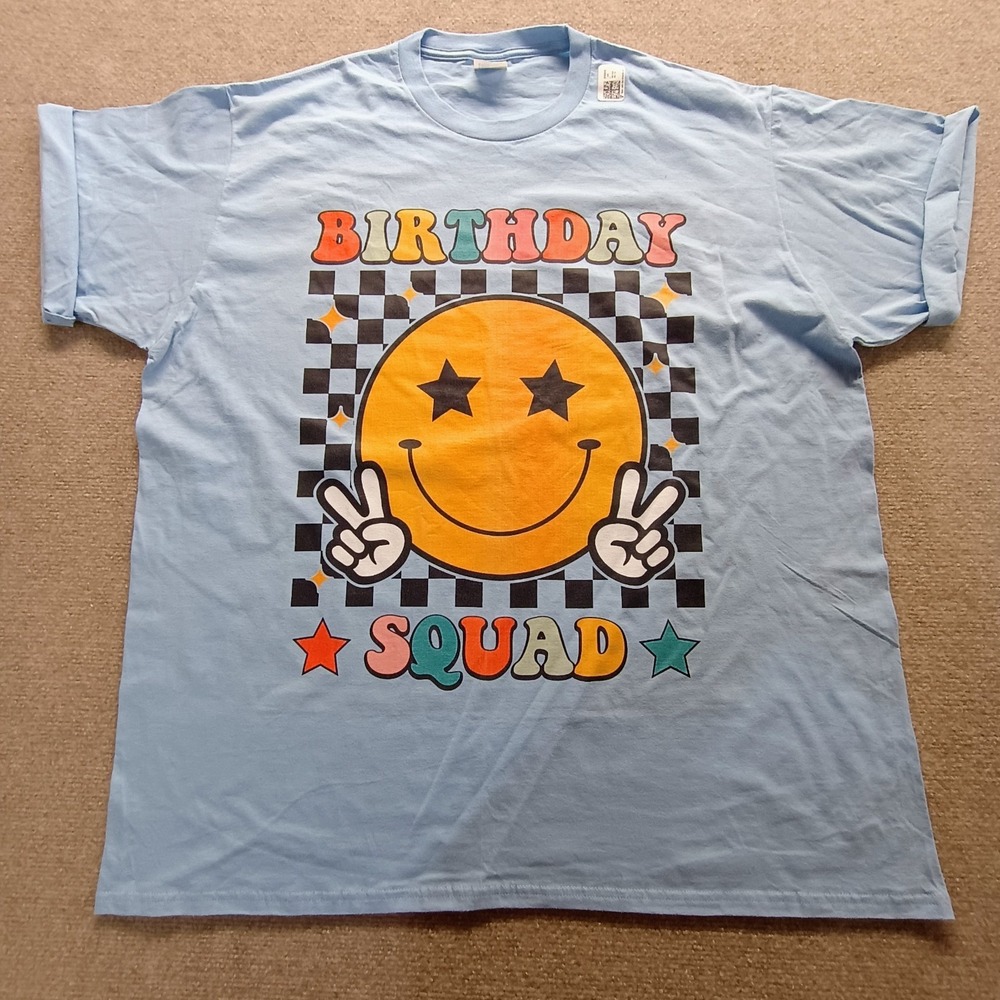 Birthday Squad Smile Face Sarcastic‎ Novelty Funny Blue S/S T-Shirts Mens 2XL
